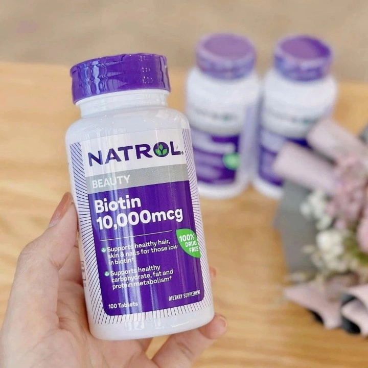 Viên uống Biotin 10000mcg Natrol của Mỹ hỗ trợ mọc tóc, đẹp da, chắc móng