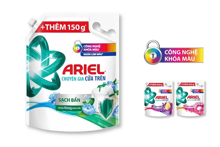 Công nghệ khóa màu giúp ngăn lem màu trên quần áo khi giặt bằng Ariel