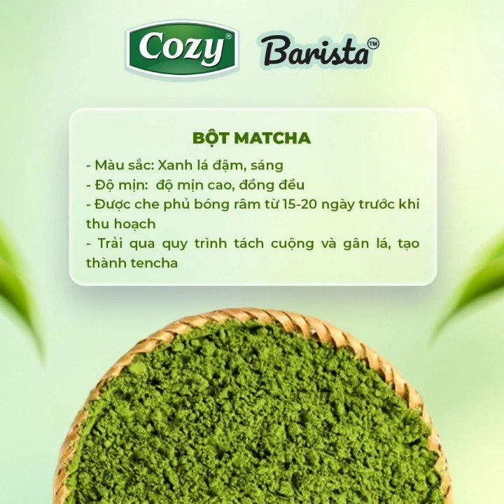 Bột matcha Cozy dạng bột mịn, màu xanh tươi tự nhiên