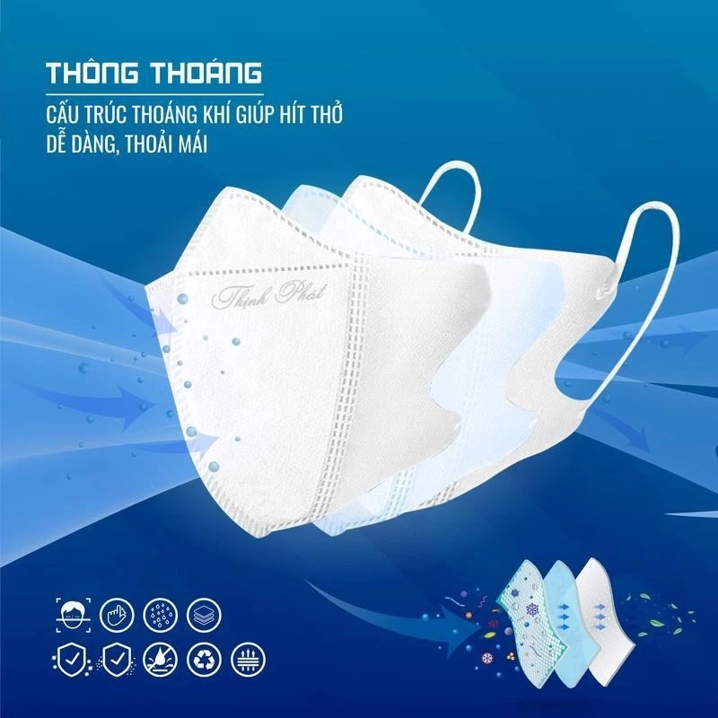 Cấu tạo 3 lớp của khẩu trang Thịnh Phát 5D: lớp lọc bụi, lớp kháng khuẩn và lớp mềm mại