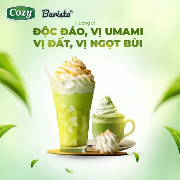 Ly matcha latte sánh mịn pha từ bột trà xanh Cozy
