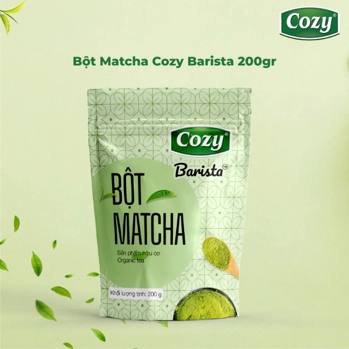 Bao bì sản phẩm bột trà xanh Cozy chính hãng