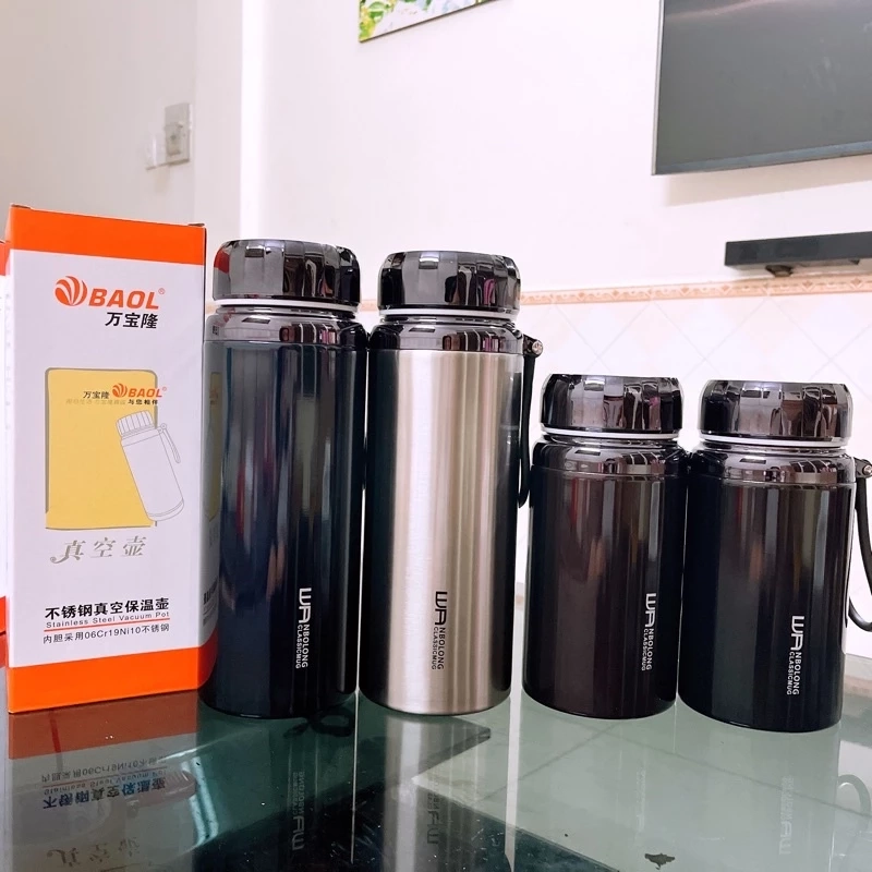 Bộ bình giữ nhiệt Baol inox 304 màu đen và bạc, dung tích đa dạng, thiết kế hiện đại