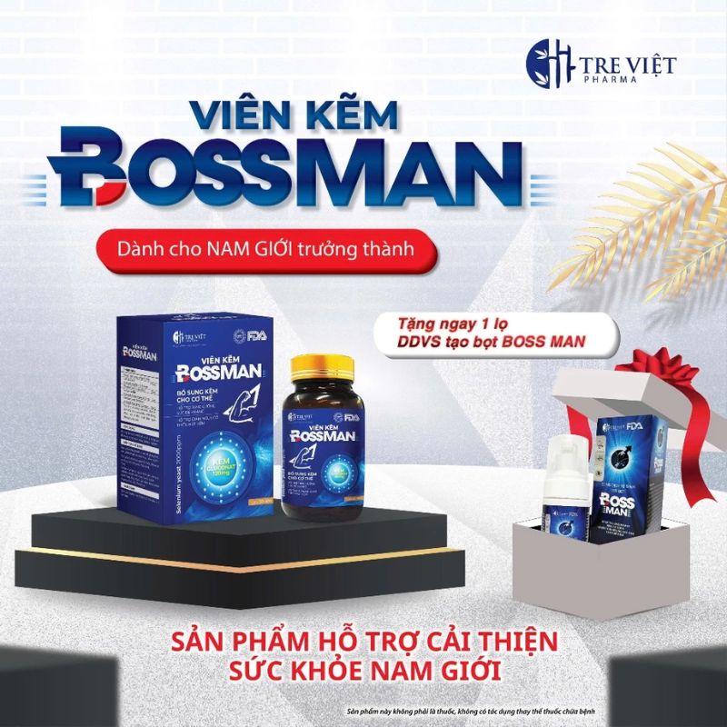 Lọ kẽm Boss Man 30 viên chính hãng giúp trị mụn và tăng sức đề kháng.