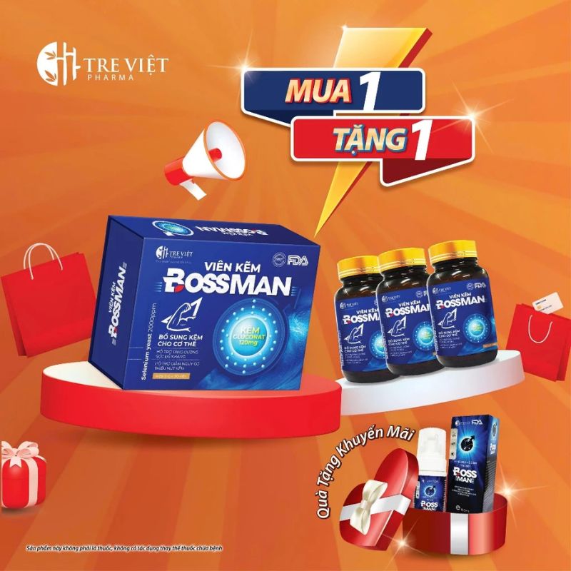 Combo tiết kiệm 3 lọ kẽm Boss Man chính hãng cho liệu trình 3 tháng.