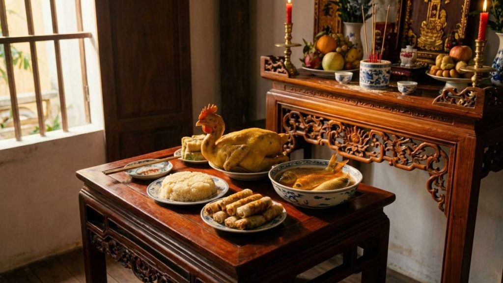 Mâm cỗ cúng ông Công ông Táo truyền thống đầy đủ