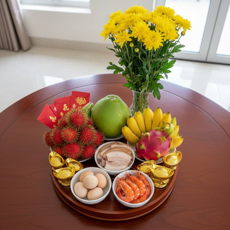 Cách bày trí mâm cúng Thần Tài mùng 10 tháng Giêng