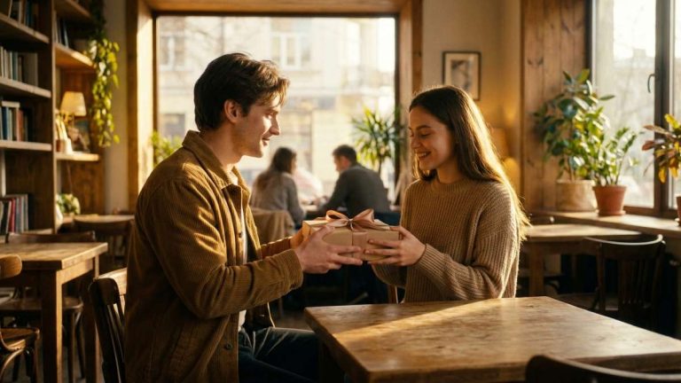 Cặp đôi hạnh phúc trao quà Valentine cho nhau